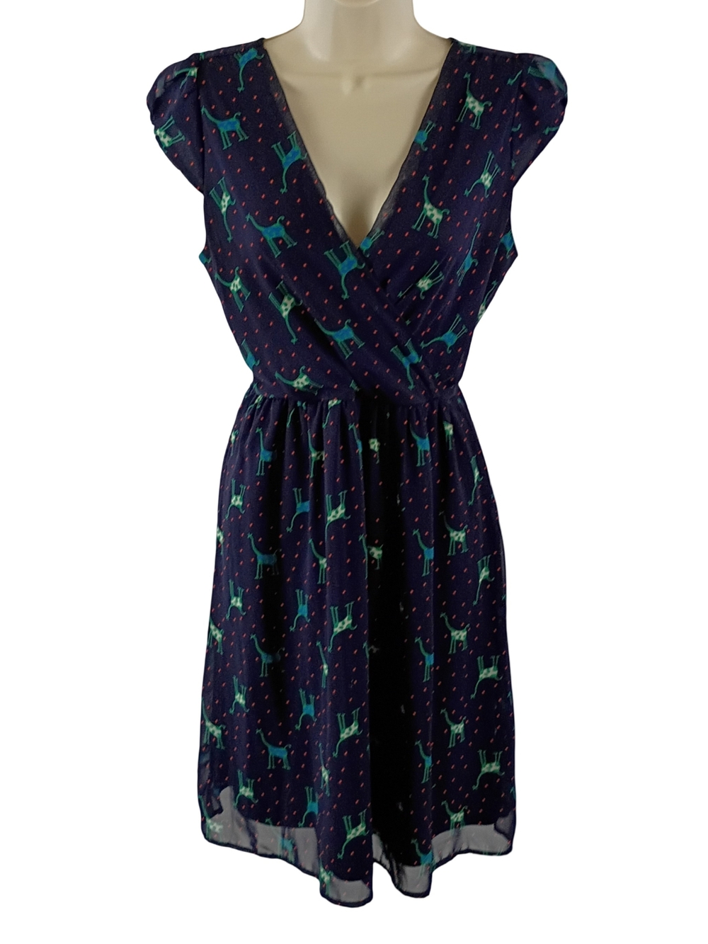 Yellow Star Navy Midi Wrap Dress with  Teal Giraffe Print
